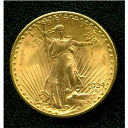 1924 $20 Gold Saint Gaudens AU BU grade