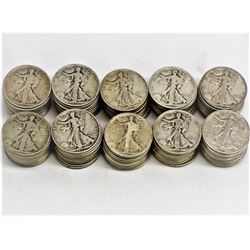 100 pcs. Walking Liberty Half Dollars 90% Silver
