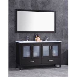 SOLID WOOD ESPRESSO BATHROOM VANITY - PHOENIX STONE TOP WITH UNDER MOUNT DOUBLE SINKS - 60"W X 18"D