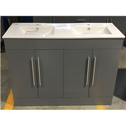 GREY BATHROOM VANITY - CERAMIC COUNTER WITH UNDER MOUNT DOUBLE SINKS - 48"W X 18"D X 35.5"H