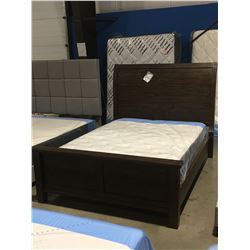 QUEEN SIZE SOLID PINE DARK FINISH SLEIGH BED FRAME (HEADBOARD, FOOTBOARD & RAILS)