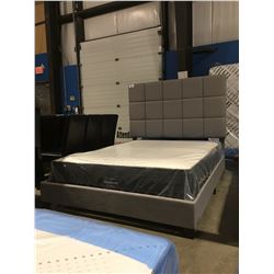 QUEEN SIZE GREY BED FRAME (HEADBOARD, FOOTBOARD & RAILS)