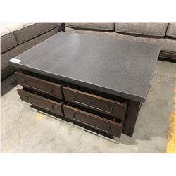 2 PCE ESPRESSO FINISH WITH GREY STONE TOP 4-DRAWER COFFEE & END TABLE SET