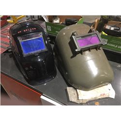 2 WELDING HELMETS - LINCOLN ELECTRIC BLACK & MILITARY GREEN WITH EXTRA LENS