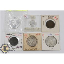 LOT OF 6 CANADIAN COINS-1964 $1 COIN,  1943 DIME