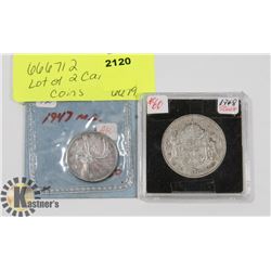 LOT OF 2 CANADIAN COINS 1947 QUARTER, 1948-50 CENT