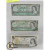 Image 1 : LOT OF 3 CANADIAN $1 BILLS, 1973, 1954,1967 NO S/N
