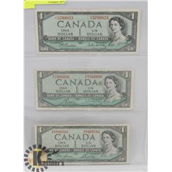 LOT OF 3 CANADIAN $1 BILLS 1954