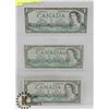 Image 1 : LOT OF 3 CANADIAN $1 BILLS 1954
