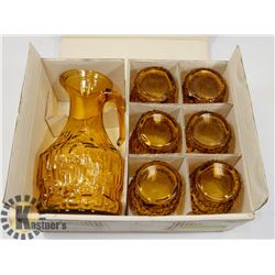 AMBER COLORED CARAFE WITH 6 GLASSES