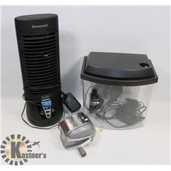 FLAT OF MINI AQUARIUM, FAN, SHARPENER.