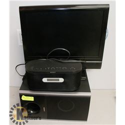 TV WITH BUILT IN DVD PLAY AND SONY SPEAKER SUB.