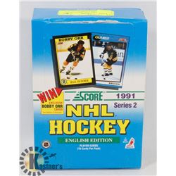 BOX OF SCORE 1991 SERIES 2 NHL HOCKEY CARD PACKS.