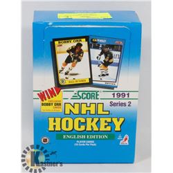 BOX OF SCORE 1991 SERIES 2 NHL HOCKEY CARD PACKS.