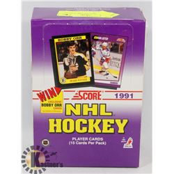 BOX OF 1991 SCORE NHL HOCKEY CARD PACKS.