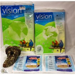 7 PACKS OF VISION BIRD CAGE PAPER IN ASST SIZES &