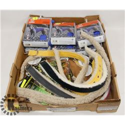 LARGE FLAT OF ASSORTED DOG COLLARS, DOG SHIRTS