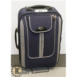 BLUE SUITCASE ON WHEELS WITH HANDLE