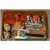 Image 1 : BOX W/ VARIOUS WRENCHES AND STANLEY MEASURING TAPE