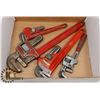 Image 1 : BOX W/ 4 RIDGID AND COMPANION PIPE WRENCHES.