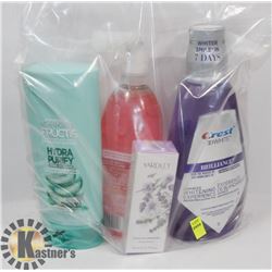 BAG OF HAIR CONDITIONER, MOUTH WASH, AND MORE