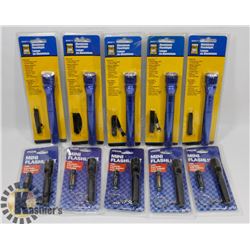 BAG OF ALUMINUM FLASHLIGHTS AND MINI FLASHLIGHTS