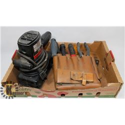 CRAFTSMAN ELECTRIC SANDER AND LEATHER POUCH FILLED