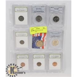 9 USA ASSORTED PCGS & INB GRADED COINS