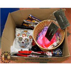 BOX OF ASSORTED HALLOWEEN COSTUMES, MASKS, HAIR