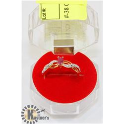#-38 GENUINE RED RUBY & CZ RING