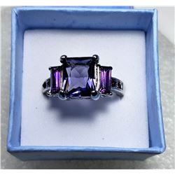4)  TRIPLE CZ AMETHYST RING  WITH