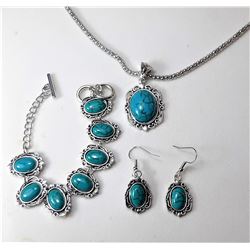 18)  SUITE OF SILVER TONE & TURQUOISE