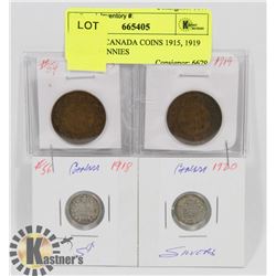 LOT OF 4 CANADA COINS 1915, 1919 LARGE PENNIES