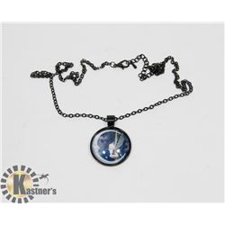 WHIMSICAL FAIRY WITH THE MOON PENDANT ON BLACK