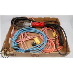 LOT OF EXTENSION CORDS & 1 TROUBLE LIGHT