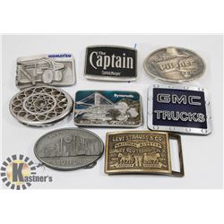 BOX WITH EIGHT BELT BUCKLES.