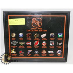 1980S FRAMED NHL LOGO PINS COLLECTOR EDITION