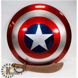 MARVEL CAPTAIN AMERICA SHIELD WITH LEATHER STRAP &