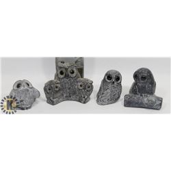 LOT OF 4 WOLF ORIGINAL OWL SOAPSTONE
