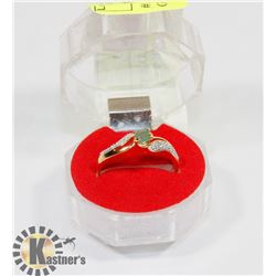 #229-GREEN EMERALD & CZ  GEMSTONE RING SIZE 9.5