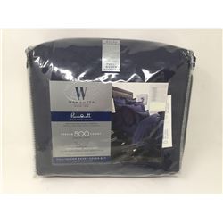 WamsuttaFull/Queen Duvet Cover Set 500 Thread Count Navy Damask Stripe