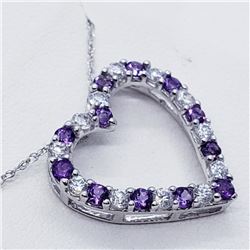 Silver Amethyst Cubic Zirconia Heart Shaped Necklace, Suggested Retail Value $200 (Estimated Selling