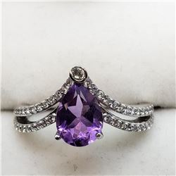 Silver Amethyst Earring, Ring And Pendant Set M (~weight 5g), Suggested Retail Value $600 (Estimated