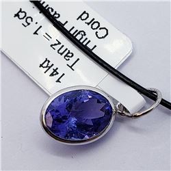 14K White Gold Tanzanite(1.5ct) With High Fashion Cord Necklace, Custom Designed in Canada, Suggeste