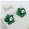 Image 1 : 14K Yellow Gold Diamond Stud(0.18ct) Carved Green Agate Jacket Earrings (~weight 7.2g), Made in Cana