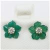 Image 2 : 14K Yellow Gold Diamond Stud(0.18ct) Carved Green Agate Jacket Earrings (~weight 7.2g), Made in Cana