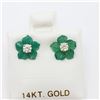 Image 3 : 14K Yellow Gold Diamond Stud(0.18ct) Carved Green Agate Jacket Earrings (~weight 7.2g), Made in Cana