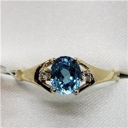 10K Yellow Gold Rare Blue Zircon(1ct) 2 Diamond(0.02ct) Ring (~Size 6) (~weight 1.3g), Made in Canad