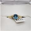 Image 2 : 10K Yellow Gold Rare Blue Zircon(1ct) 2 Diamond(0.02ct) Ring (~Size 6) (~weight 1.3g), Made in Canad