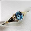 Image 3 : 10K Yellow Gold Rare Blue Zircon(1ct) 2 Diamond(0.02ct) Ring (~Size 6) (~weight 1.3g), Made in Canad